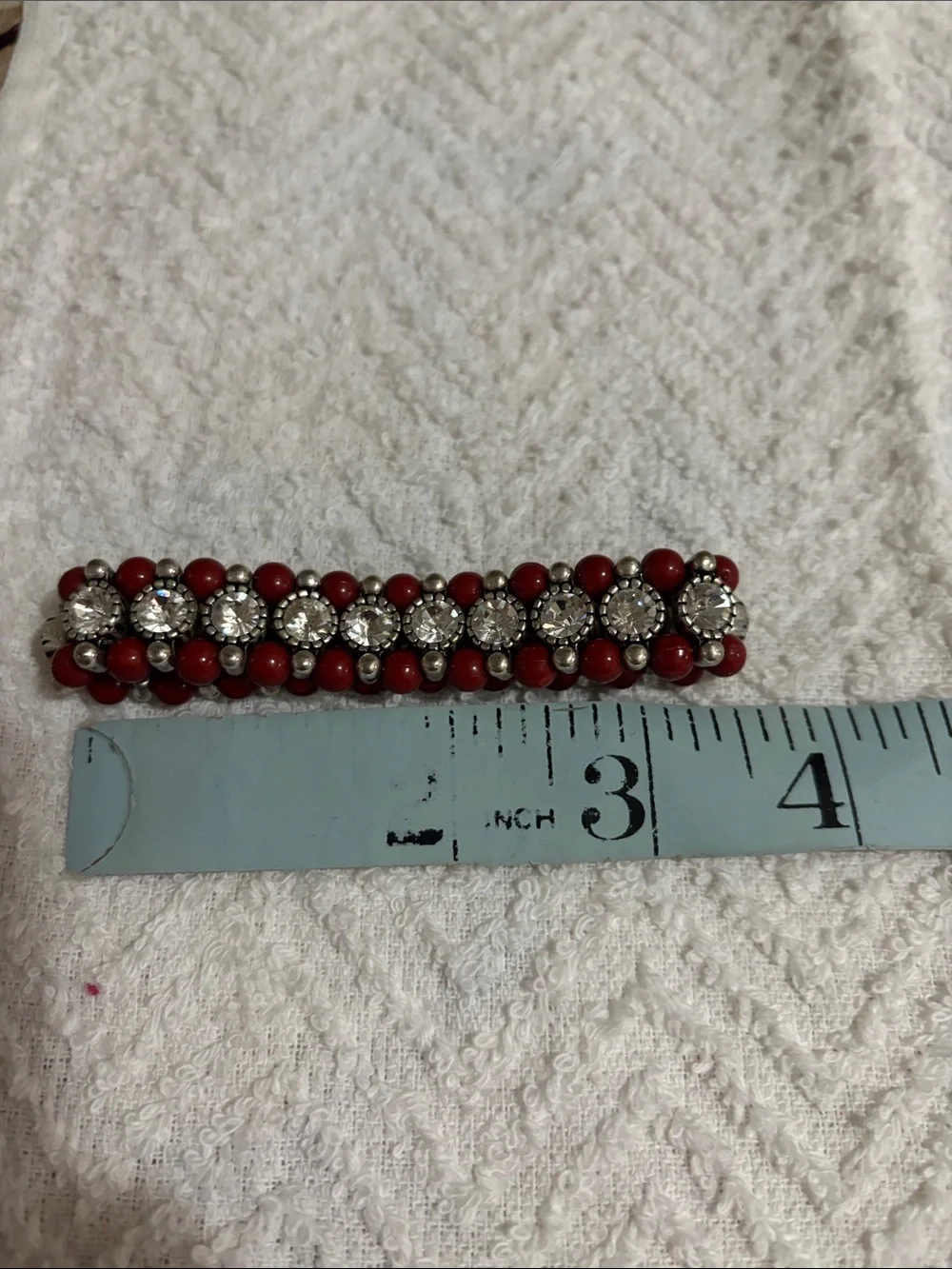 Red Beaded Rhinestone Stretch Bracelet
